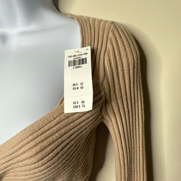 Abercrombie & Fitch Tan Cropped Wrapped Long Sleeve Sweater Women's XS NEW - Picture 2 of 5